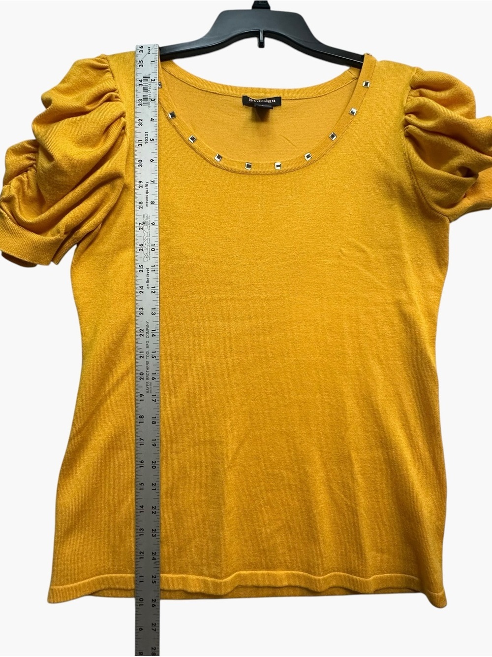 BYdesign Mustard Gold Puff Sleeve Studded Scoop Neck Knit Top XL - Picture 9 of 11